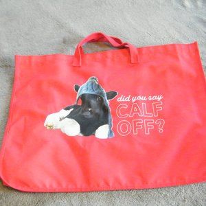 Large Red Canvas Shopping Bag with Calf on Front - Calf Off